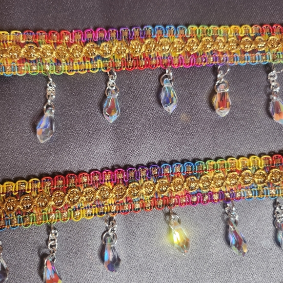 Arm Garters, Set of 2, Multicolor, AB Crystal Teardrop Beads, Adjustable - Picture 6 of 6